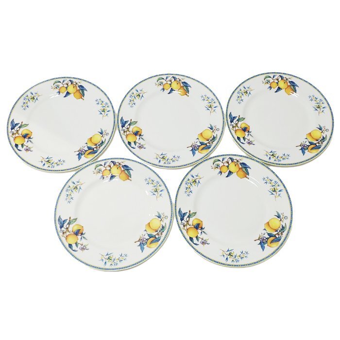 【洋食器】ウェッジウッド(WEDGWOOD) シトロン プレート 27.5cm 5枚セット フルーツ柄 ホワイト/ブルー/イエロー 磁器 陶器 取り皿