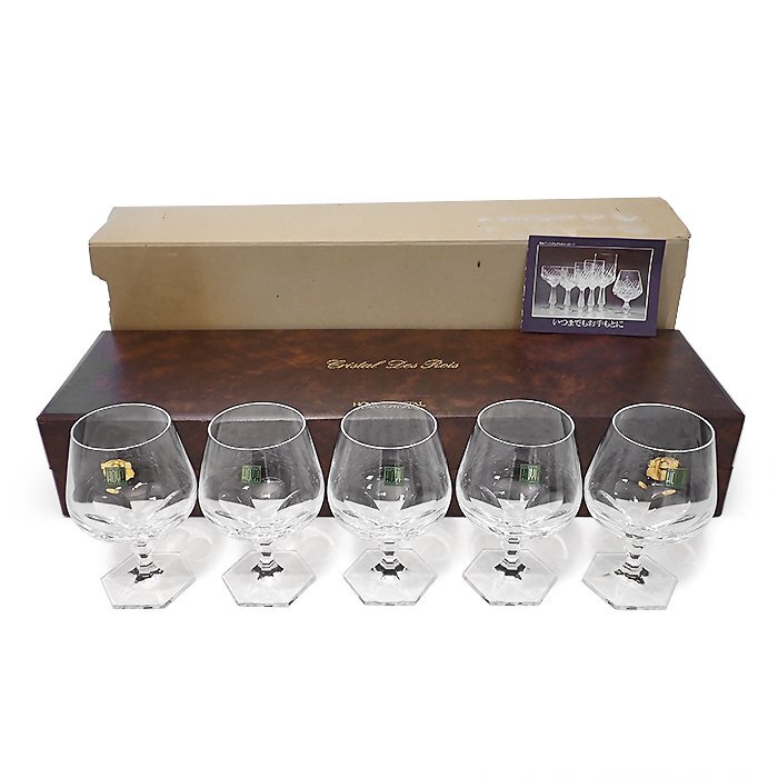 【新品同様/未使用品】ホヤ クリスタル デ ロア(HOYA CRYSTAL Des Rois)ブランデーグラス 5点セット CHS6015 6面Qカット ワイングラス 食器