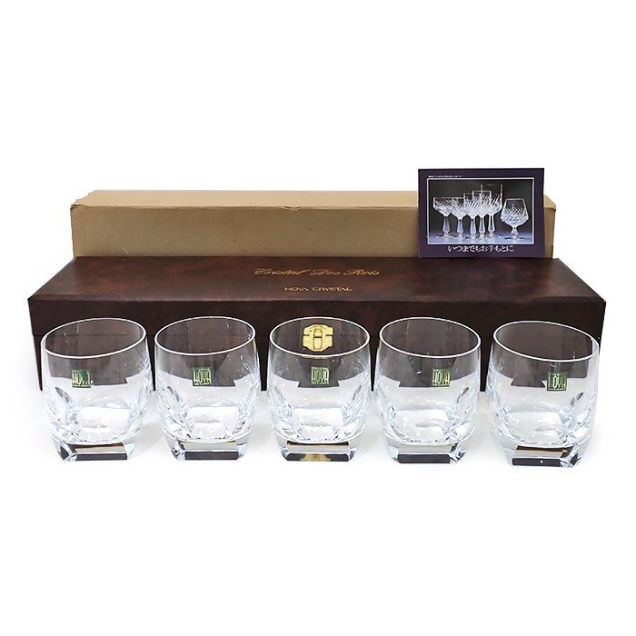 【新品同様/未使用品】ホヤ クリスタル デ ロア(HOYA CRYSTAL Des Rois) ロックグラス 5点セット CTS8728 4面Qカット クリア コップ ケース