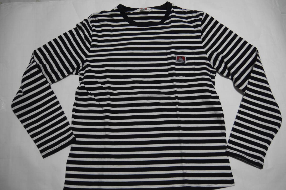 【美　品】BEN　DAVIS　ベンデイビス　ロンT　長袖Tシャツ　黒+白ボーダー　サイズM 
