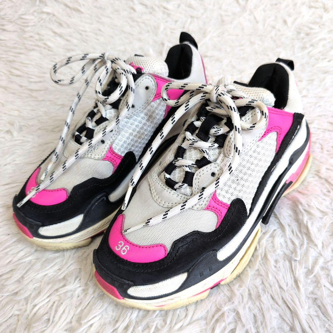 【参考定価15万/限定カラー】BALENCIAGA バレンシアガ tripleS トリプルエス ローカット ダッドスニーカー ピンク 36 厚底 524039