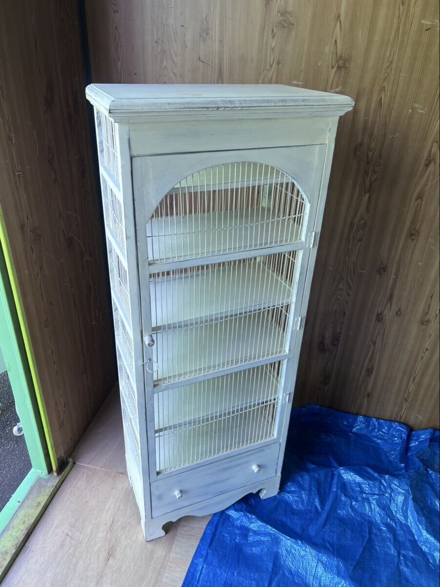 【キャトルセゾン】木製　アンティーク　キャビネット　シェルフ　収納棚　小物入れ　ホワイト　シャビー　ディスプレイ　パリ　フランス