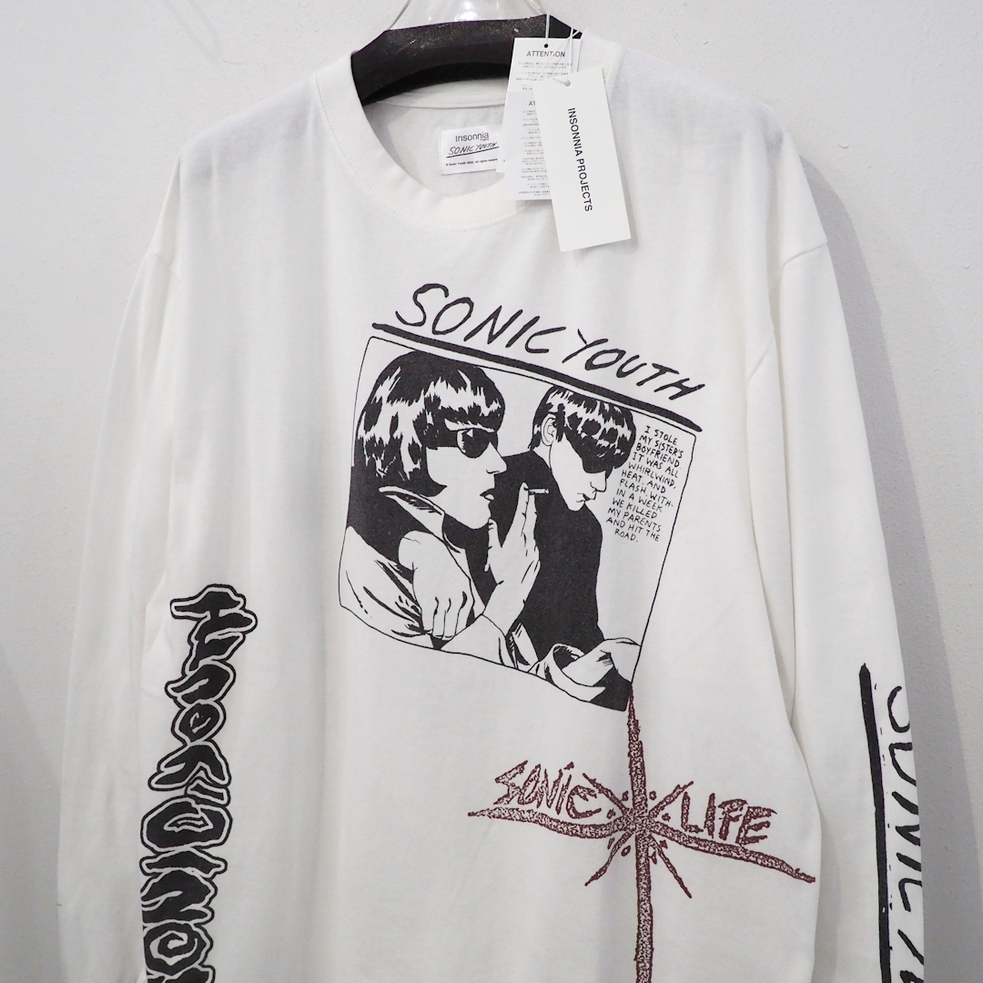 新品 定価24200円 インソニアプロジェクツ ソニックユース プリント ロンT 白 ホワイト 1 M L SONIC YOUTH 長袖 Tシャツ バック 袖 バンド