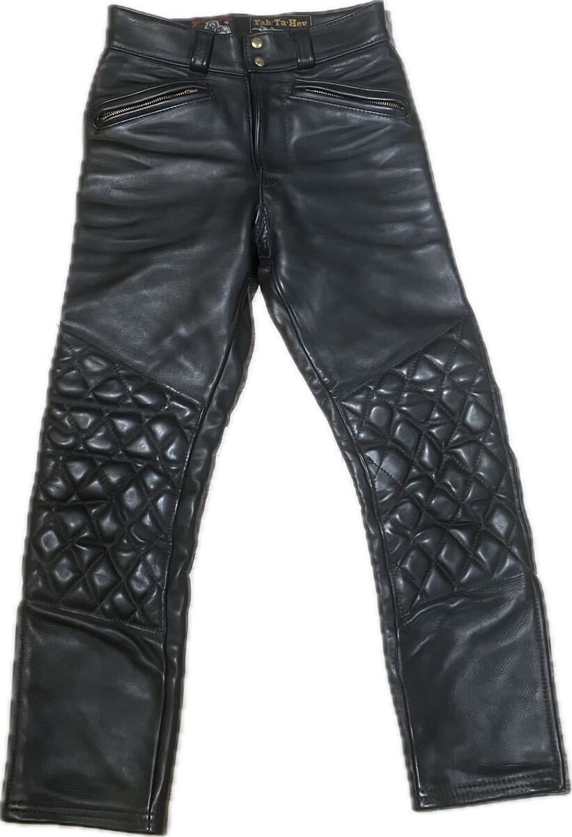 定価45万円ラングリッツレザー スケアクロウ90s90年代ビンテージW30-31ブリーチーズ極厚レザーパンツ黒パテッドコンペティション革パンz531