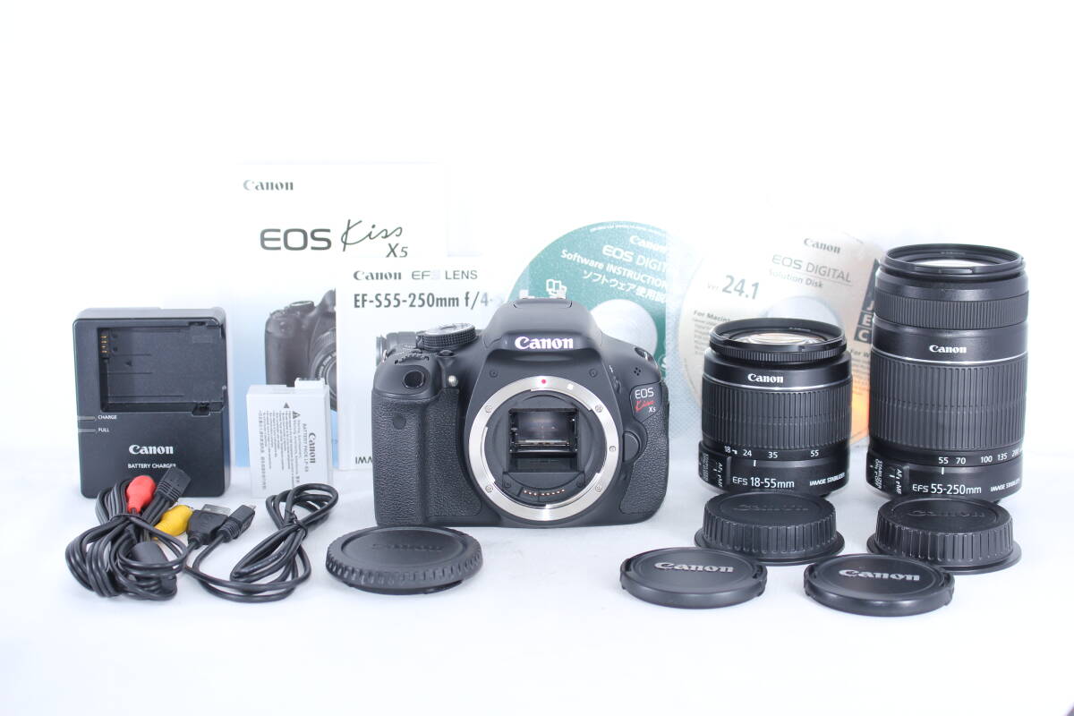 ★極上美品★キヤノン CANON EOS KiSS X5 ダブルレンズキット★完動★#T033