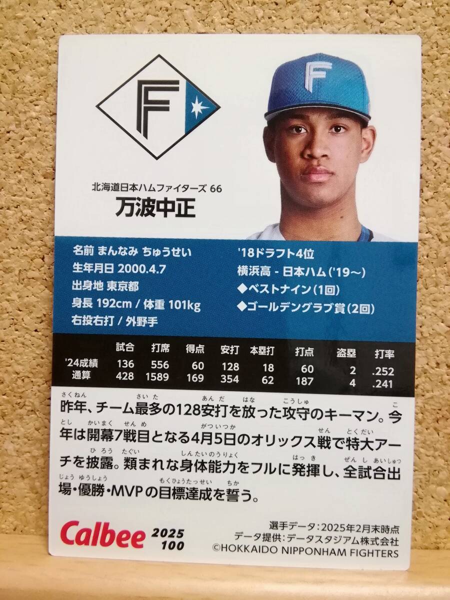 万波中正　外野手（１００）／北海道日本ハムファイターズ◆２０２５カルビープロ野球チップス第２弾◆レギュラーカード
