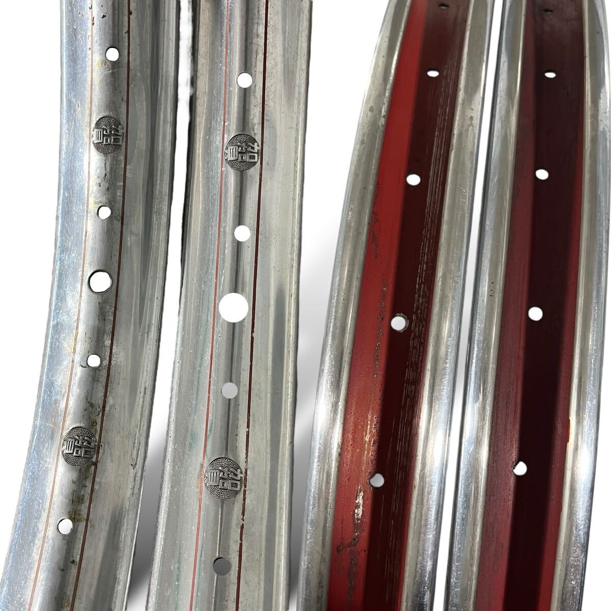 当時物/未使用/加賀リム/26×1 3/8/BE/32H/赤ライン入/昭和自転車/実用車/運搬車/ロッドブレーキ/耳付きタイヤ/ARAYA/UKAI/鉄製/レトロ