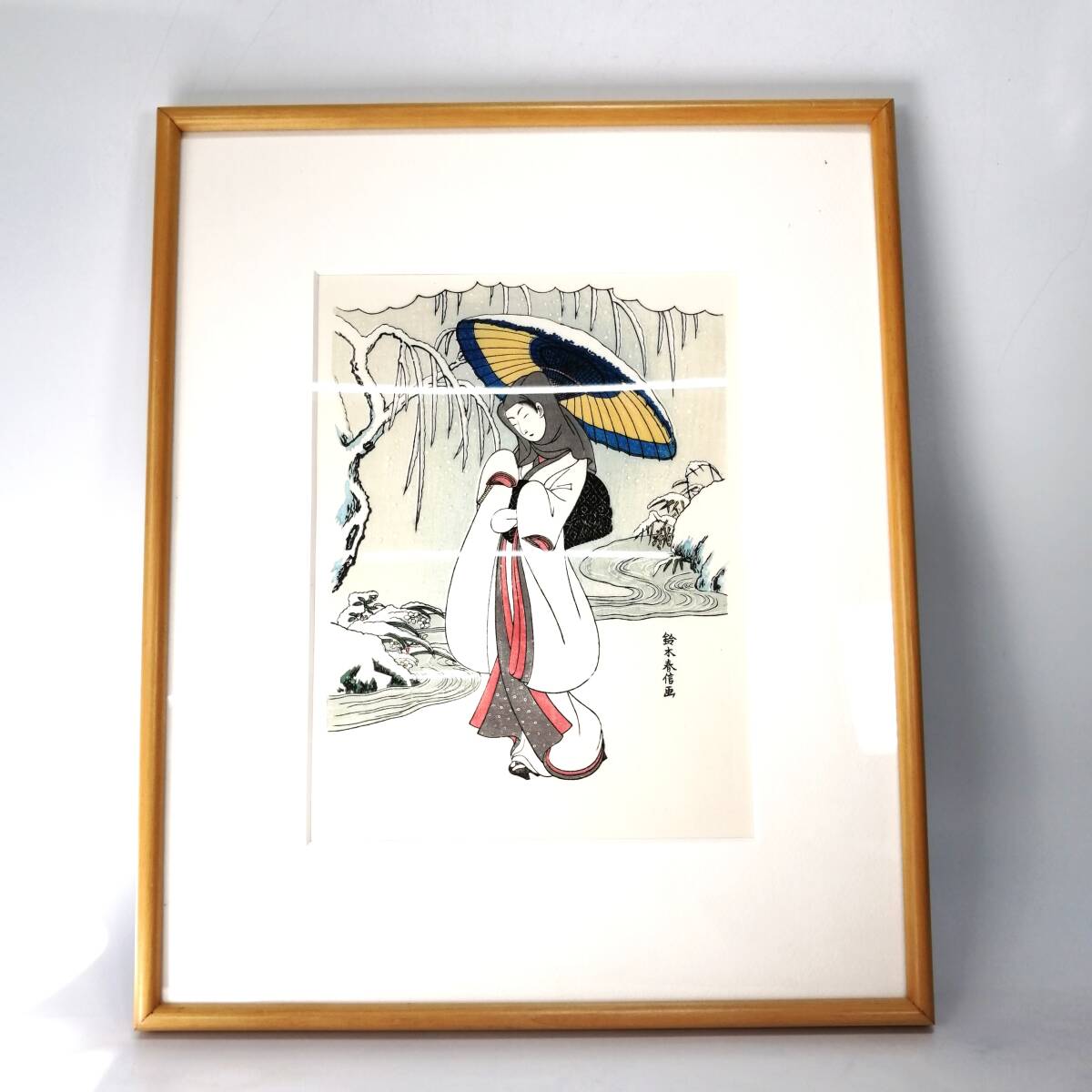 木版画 鈴木春信 鷲娘 高見澤忠雄 日本画 版画 浮世絵 錦絵 摺物 美人画 Harunobu Ukiyoe 額縁 