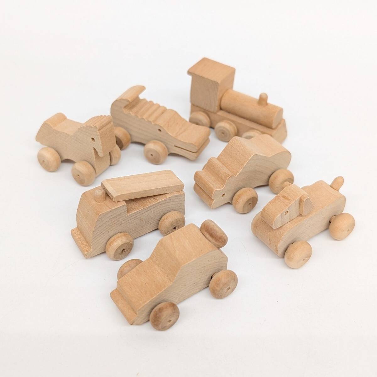 グリコのおまけ 木製 ミニカー 7個 まとめ売り レトロ 希少 ミニチュア 木のおもちゃ