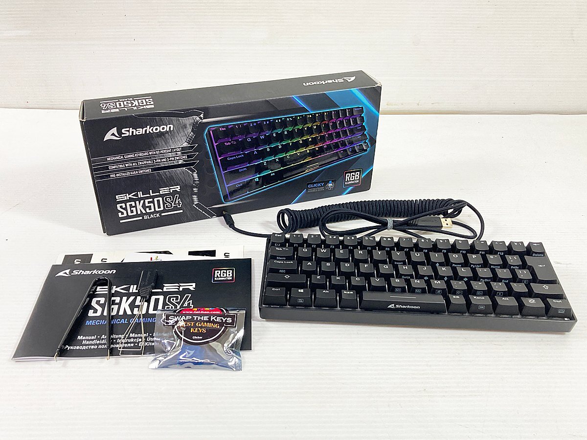∞ Sharkoon 60%キーボード SKILLER SGK50 S4 メカニカル 青軸 Windows 日本語配列 テンキーレス 65キー RGB シャークーン □H8