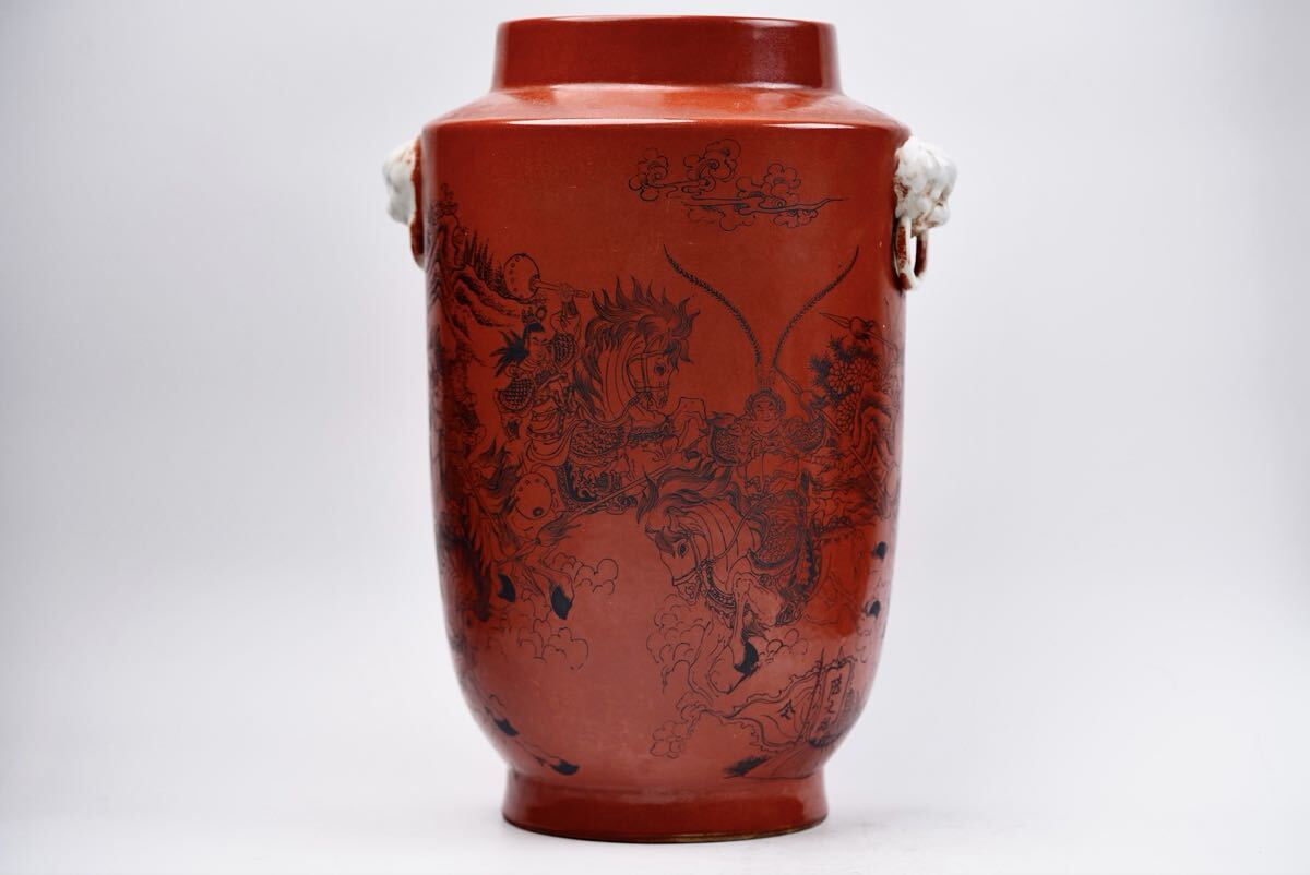 【萬古】中国古美術 清代 康熙 赤地 人物 花瓶 古玩 骨董品 唐物 時代物 当時物 置物 美術品 時代品 置物 骨董 花器