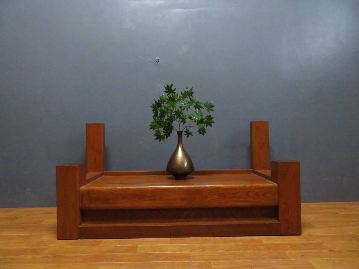 欅 無垢 一枚板 綺麗な木目 置き床 透き漆塗 花台 収納 飾り棚 茶道具 時代箪笥