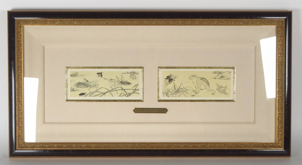 【SAKURAYA】真作保証【1923年製作 虫たちの語らい (挿絵本『日本昔噺』より）/藤田嗣治】絵画 ポショアール版画 絵画 美術 芸術 60×31.3