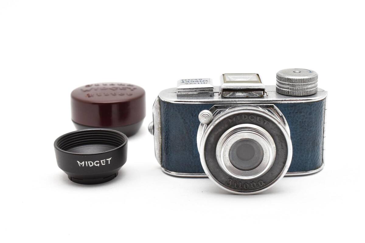 希少＊MIDGET ミゼット jiloua 豆カメラ ミニチュア ミニカメラ アンティーク ブルー 純正フード付
