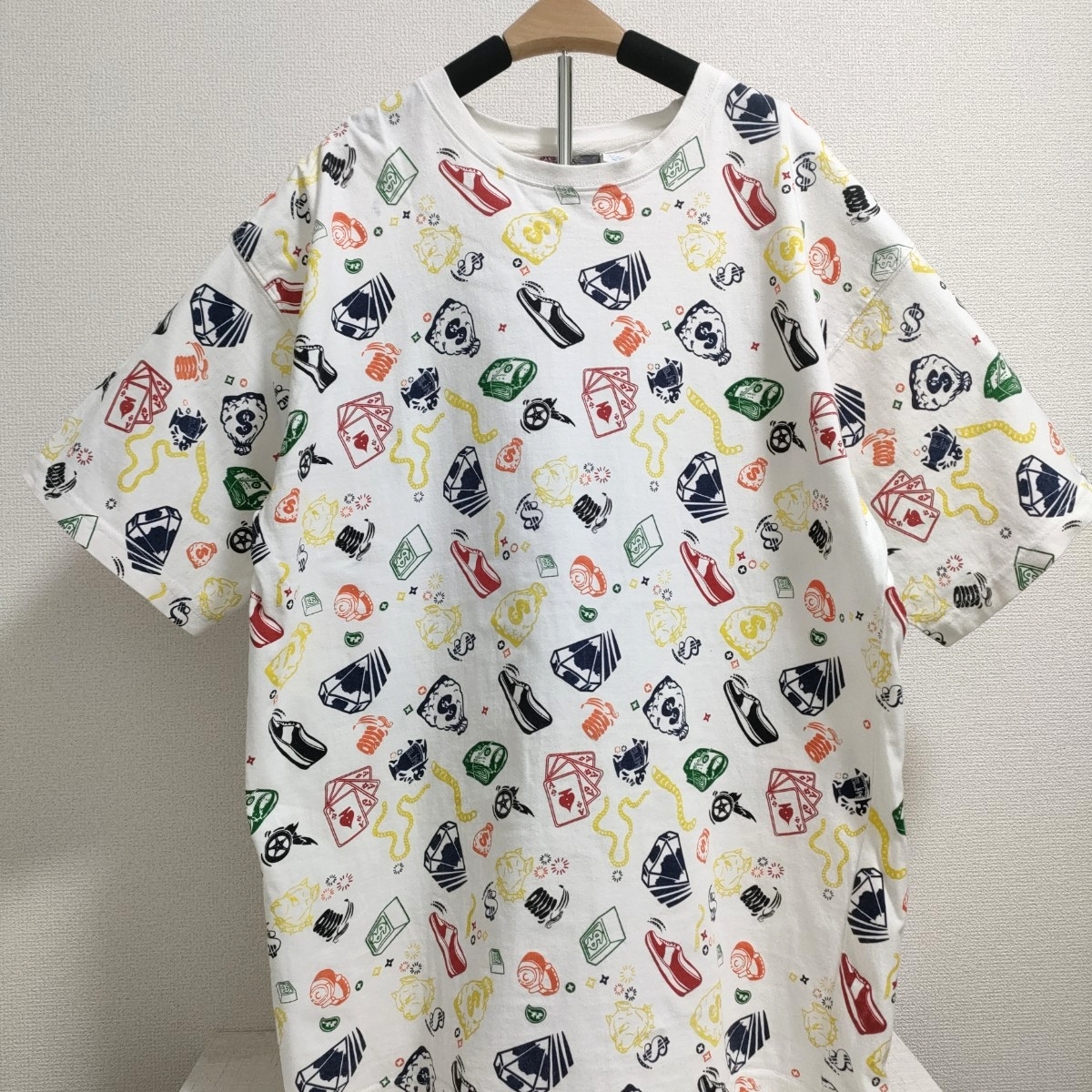 GAMA 総柄Tシャツ クルーネック半袖Tシャツ 2XL ヴィンテージ レトロ ストリート コットン100％ 