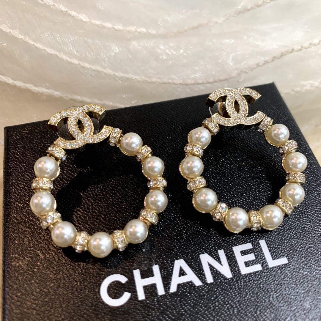 ☆超美品☆CHANEL ココマーク サークル フェイクパール ピアス B21C