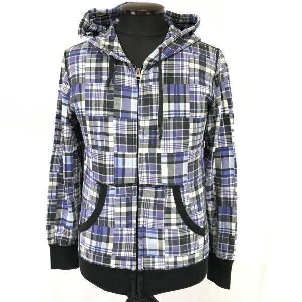 ユニクロ/UNIQLO★ORIGINAL WASH/ジップアップパーカー【メンズS/青系/blue系/チェック柄】Jacket/Jumper◆BH892