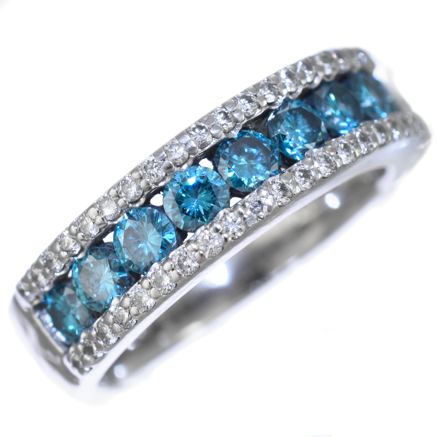 ハーフ エタニティ リング 指輪 プラチナ900 トリート ブルー ダイヤモンド 0.73ct ダイヤモンド 0.28ct 12号