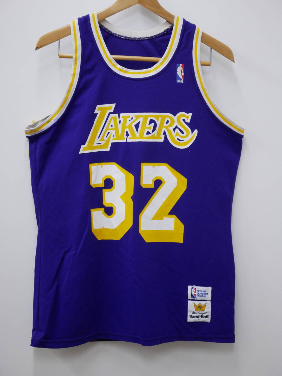 37W レイカーズ マジックジョンソン ユニフォーム NBA Los Angeles Lakers 90s Sand-Knit製 ゲームジャージ ビンテージUSA古着 ※4