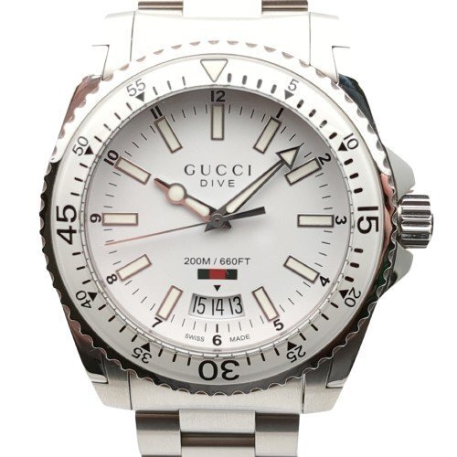 【美品】 GUCCI グッチ 136.3 ダイブ 腕時計 メンズ 白文字盤 デイト クォーツ 200M 動作品 SS QZ 中古