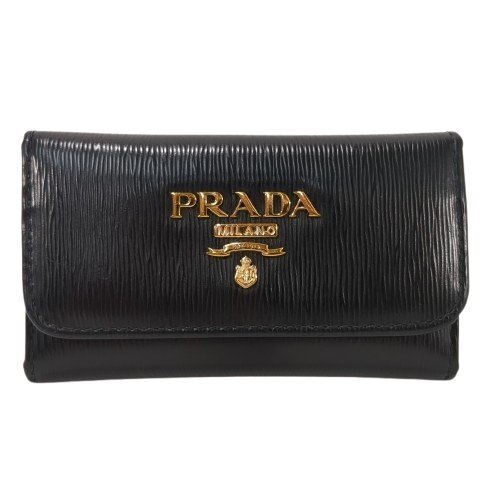 【美品】 PRADA プラダ キーケース 6連 ヴィテッロ ムーヴ カーフレザー ブラック ゴールド金具 カード 箱付き 1PG222
