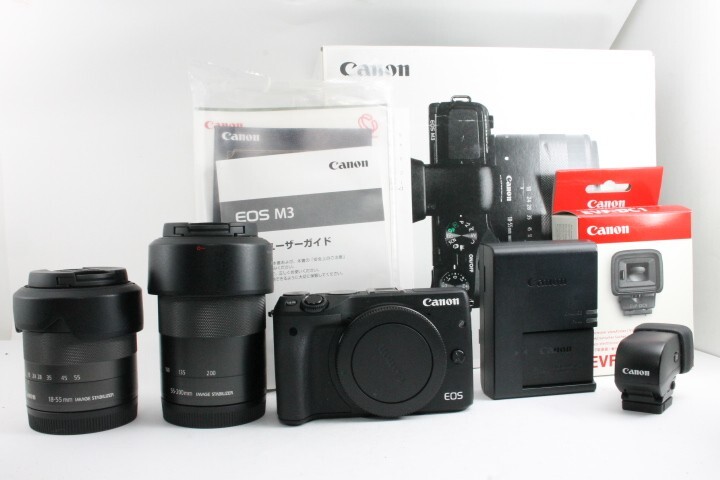 ★極上品★ CANON EOS　M3 + EVF-DC1 + EF-M 18-55mm F3.5-5.6 IS STM + EF-M 55-200mm F4.5-6.3 IS STM #Q281
