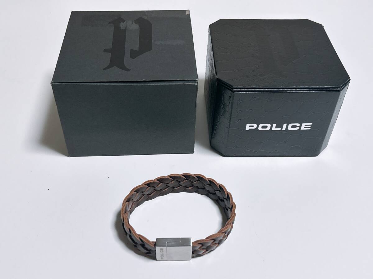 POLICE ポリス ブラウンメッシュレザー ブレスレット 編み込み
