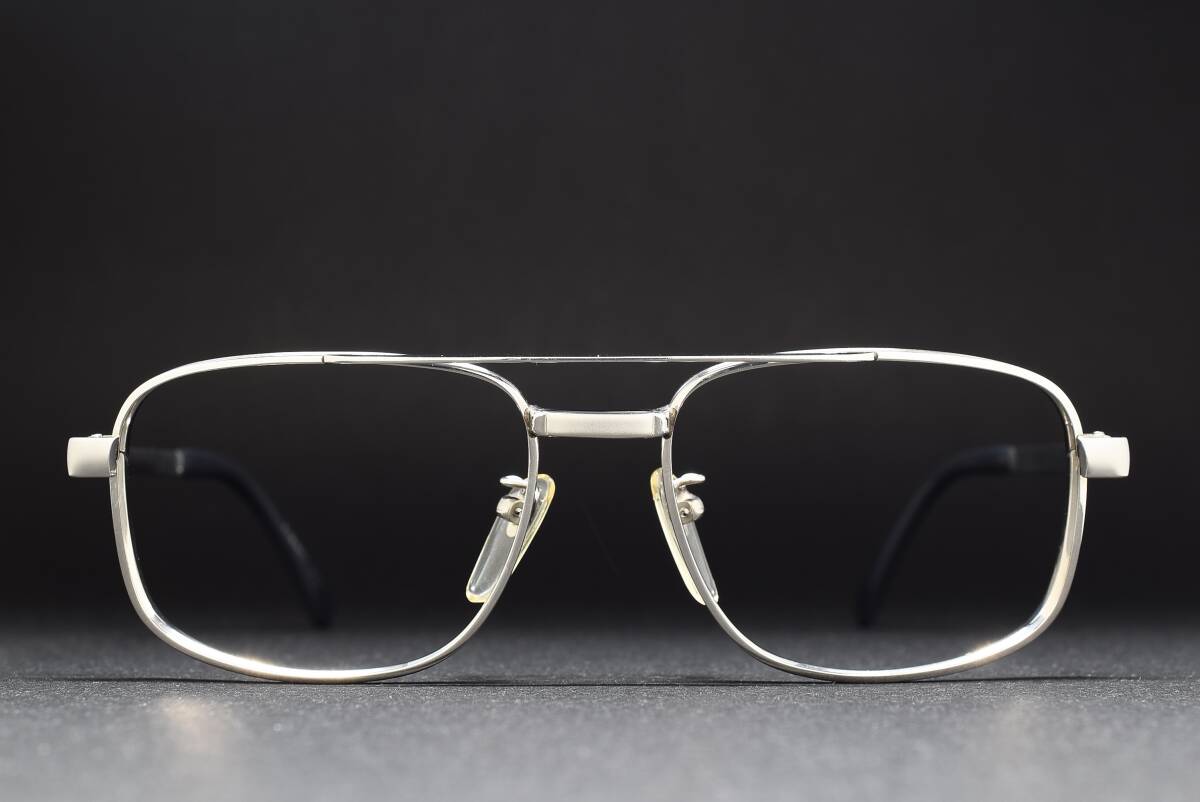 デッドストック Licht 713 50-16 4mm厚リム サンプラチナ Wブリッジ アビエーター メガネ サングラス フレーム 日本製 ヴィンテージ