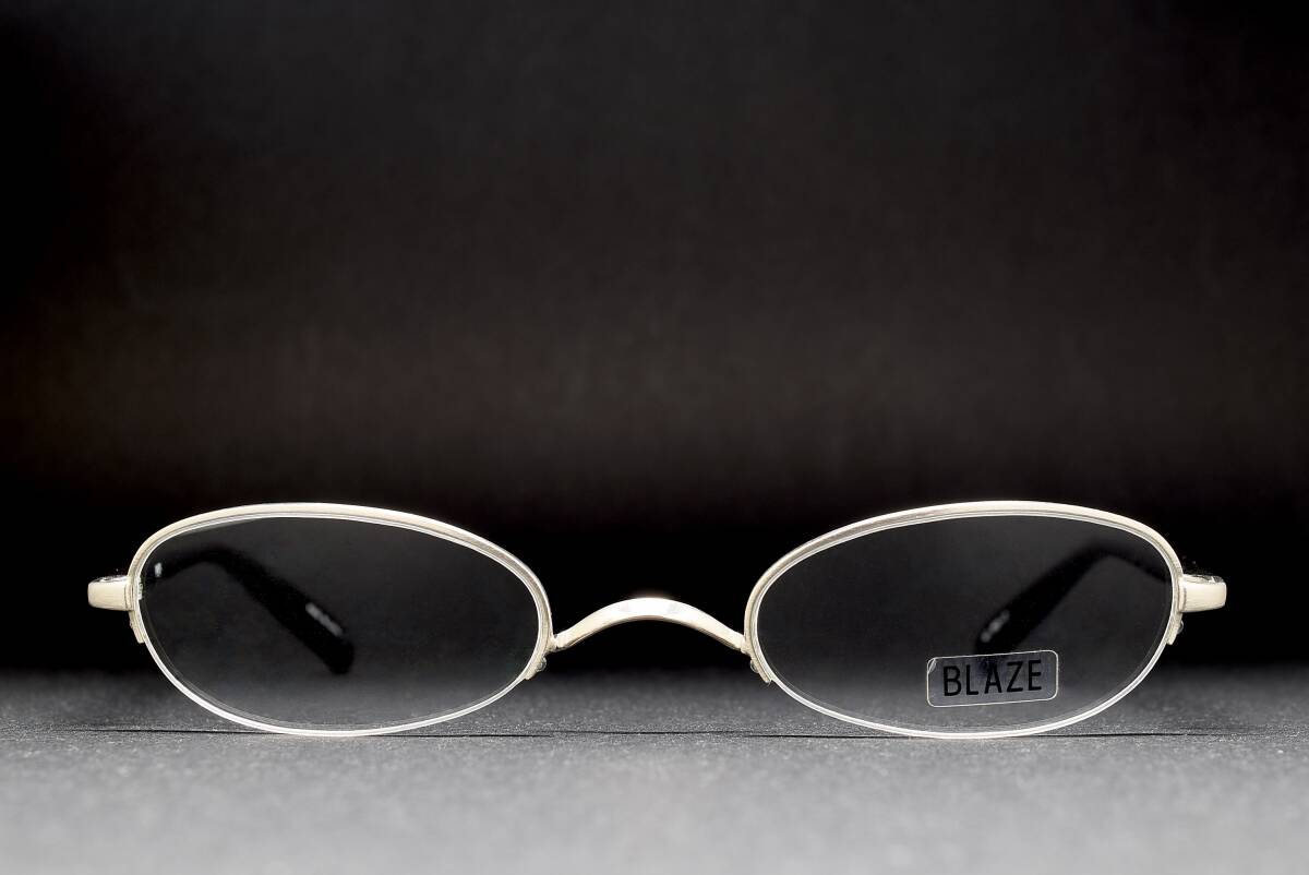 デッドストック BLAZE NO.155-2 48-24 一山 ハーフリム オーバル メガネ サングラス フレーム 日本製 金子眼鏡 Mシルバー