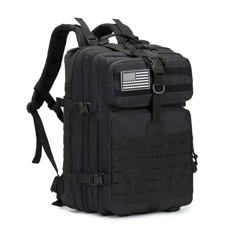 アウトドア用大型50Lバックパックリュックサックミリタリー大容量多機能防水サバゲー装備キャンプ野外登山*黒