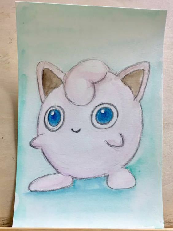 手描きイラスト プリン ポケモン ポケットモンスター 水彩 ハガキ 【あおきしずか】