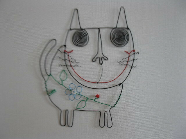 猫　太猫　ワイヤーアート　ワイヤークラフト　針金細工　ハンドメイド　壁飾り