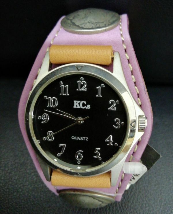 未使用 ケイシイズ ケーシーズ kc's レザーブレス コンチョ 男女兼用　ヌバック・ラベンダー　ウォッチ 時計