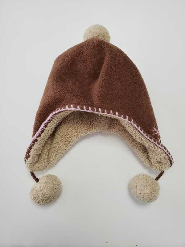 baby GAP 可愛い ボンボン付き ボア 耳当て付き 帽子 女の子 S/M 48 50cm 2～3歳 ナチュラル系 茶系 冬用 （ニット帽）