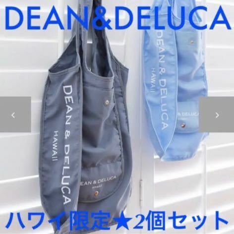 ハワイ限定 DEAN&DELUCA エコバッグ 2個セット ショッピングバッグ トートバッグ 無地 ライトグレー ライトブルー メンズ レディース 