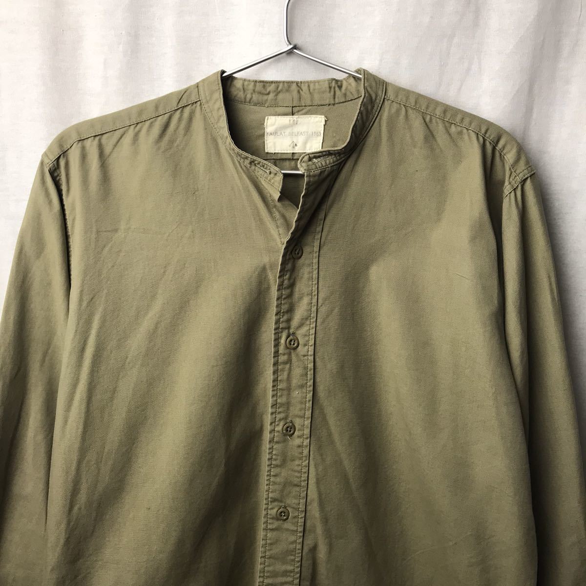 50s60s ビンテージ ミリタリー イギリス軍 オフィサーシャツ スタンドカラー カラーレス ベージュ 141/2
