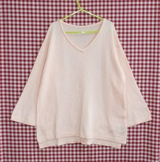 ☆新品☆ファインセレクション☆綿ブークレープルオーバー ニットトップス☆size L サーモンピンク