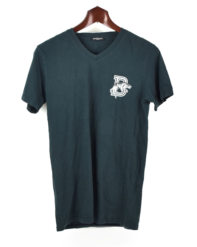 BALMAIN バルマンオム Tシャツ サイズSダメージ加工 タイガー 虎 ダークグリーン A307-8-0658
