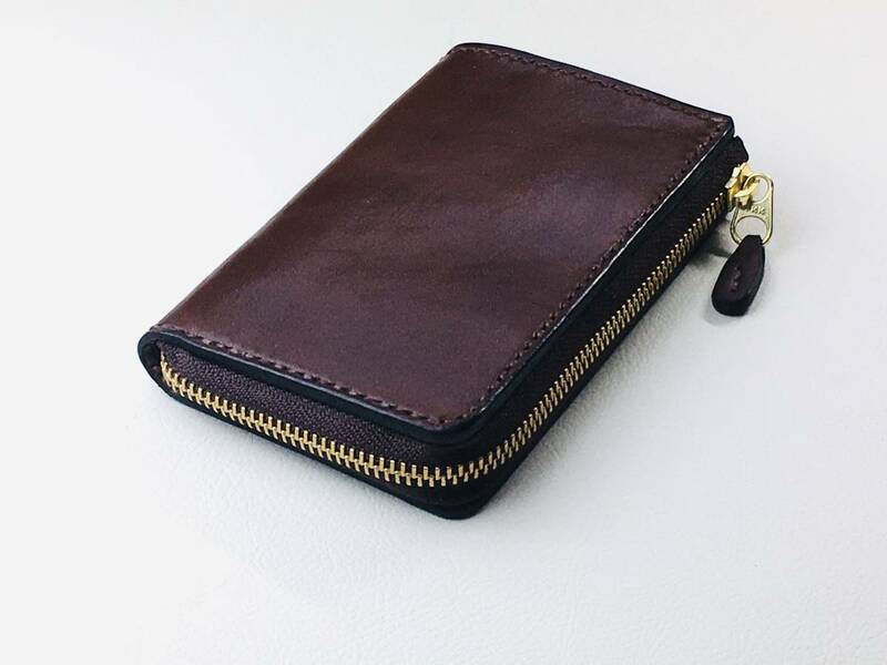 【手縫】チョコ色本革L字ジッパー二つ折り財布（お札が綺麗に並べられて取出易い財布作りました）
