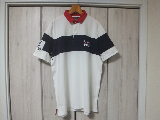 POLO Ralph Lauren RL-93 US-93 ポロシャツ L 白/紺/赤☆ポロ ラルフローレン ラガーシャツ 国内正規品