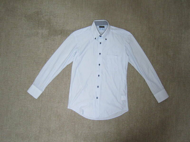 ワイシャツ Yシャツ PSFA i-shirt L 41-84 長袖 ストライプ サックス 完全ノーアイロン ボタンダウン シャツ [erw