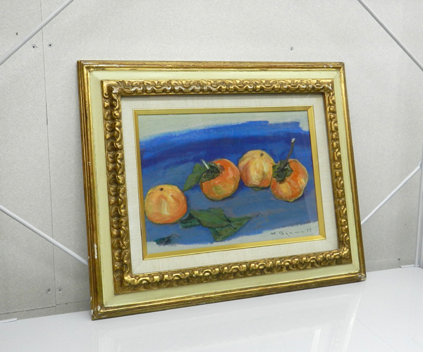 額装 小川愃 「柿」サイズF4 油絵 油彩 静物画 札幌市北区