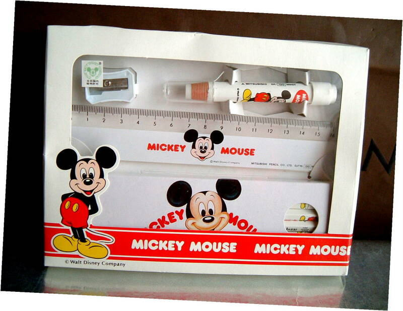 ミッキーマウス　◆　廃盤　レトロ　三菱　文房具　セット　　消しゴム　鉛筆　定規　削り　未使用　デッドストック　ステショナリー