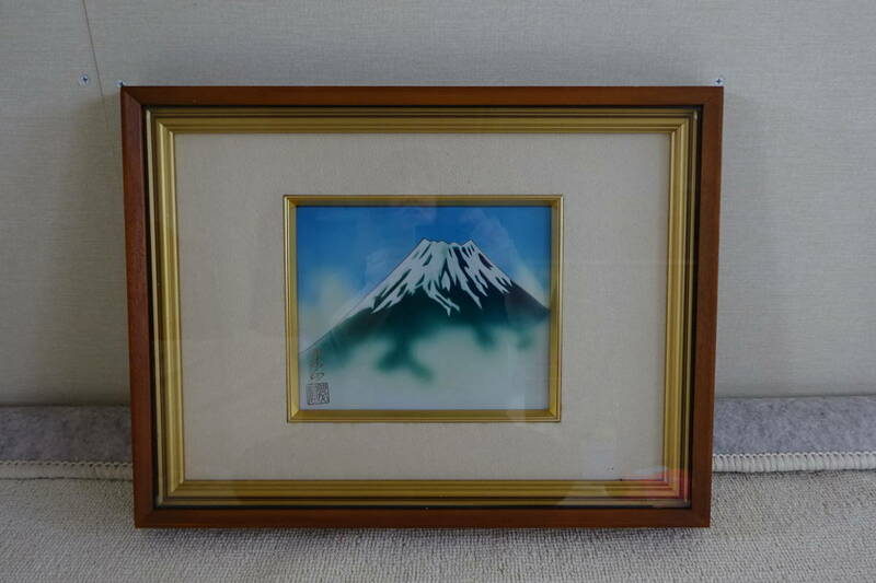 七宝焼の絵画【富士山/翠山】陶器絵 陶板絵画 七宝焼き☆額縁サイズ:32.5cm×42.5cm×4.5cm