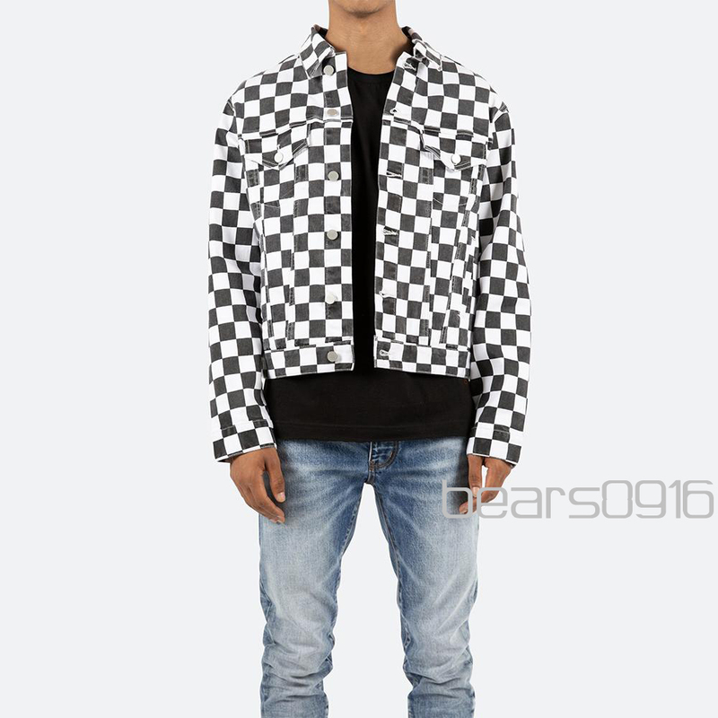 新品アメリカ購入品 mnml ミニマル checker trucker jacket チェッカートラックジャケット 黒×白L