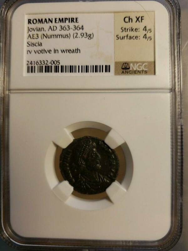 ローマ帝国　ヨウィアヌス 363-364年 銅貨　NGC XF