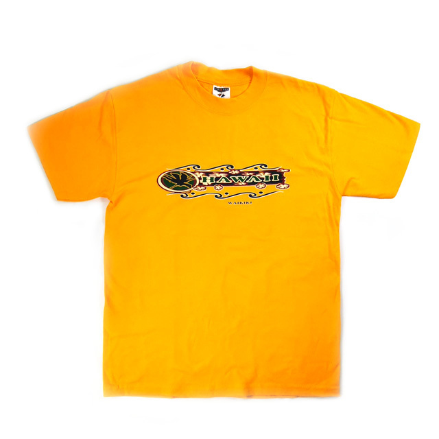 即決 JERZEES USA製 Tシャツ 半袖 M オレンジ系 ジャージーズ プリント Hawaii