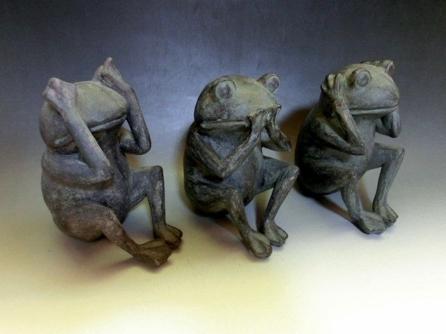 置物■蛙 カエル（見ざる聞かざる言わざる）石膏 オブジェ かえる 3体 古美術 時代物 骨董品■