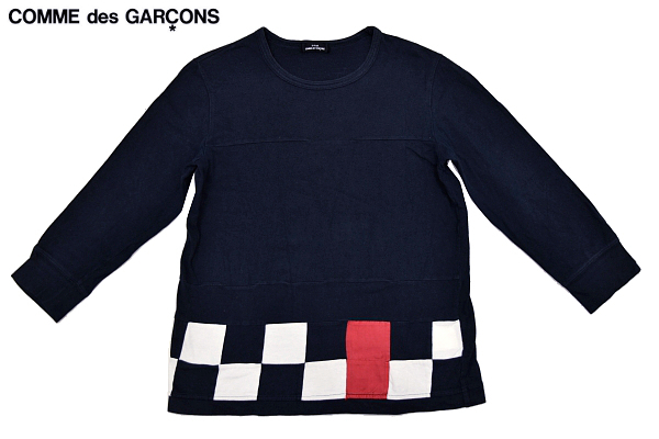 Y-0053★送料無料★tricot COMME des GARCONS トリコ コムデギャルソン★日本製 ネイビー紺色 七分袖Tシャツ M 相当 