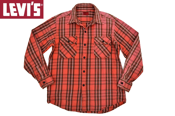 Y-0031★Levi's RED TAB リーバイス レッドタブ★秋冬 肉厚 レッド赤色 チェック ヘビーウェイト 長袖シャツ Ｍ